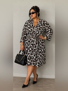 NEW Penningtons Animal Print Dress 3X MIDI Belted Mob Wife Style